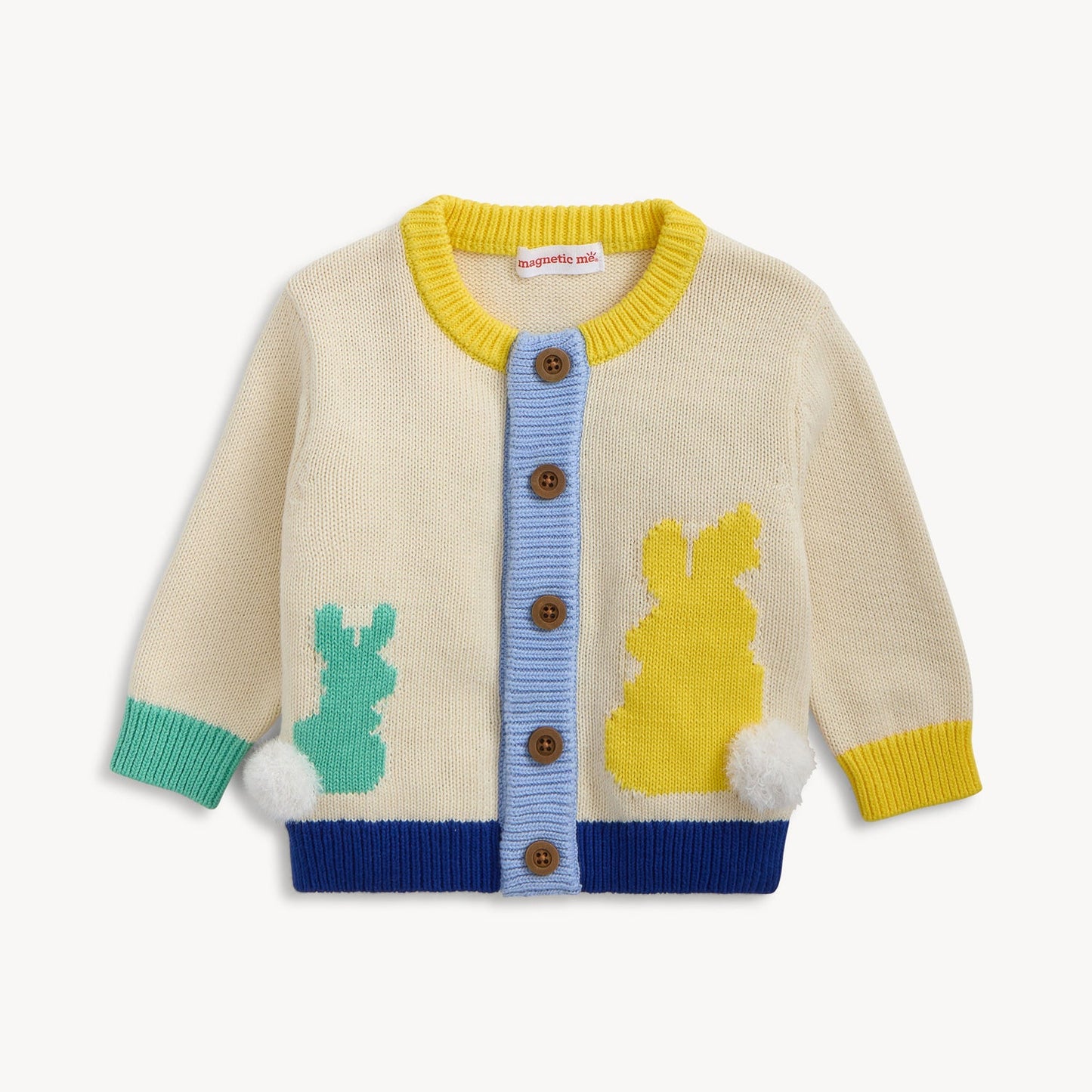 Magnetic Cardigan Cotton w Bunny, Yellow Neck