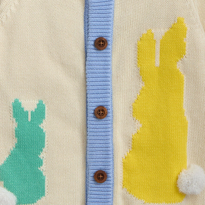 Magnetic Cardigan Cotton w Bunny, Yellow Neck