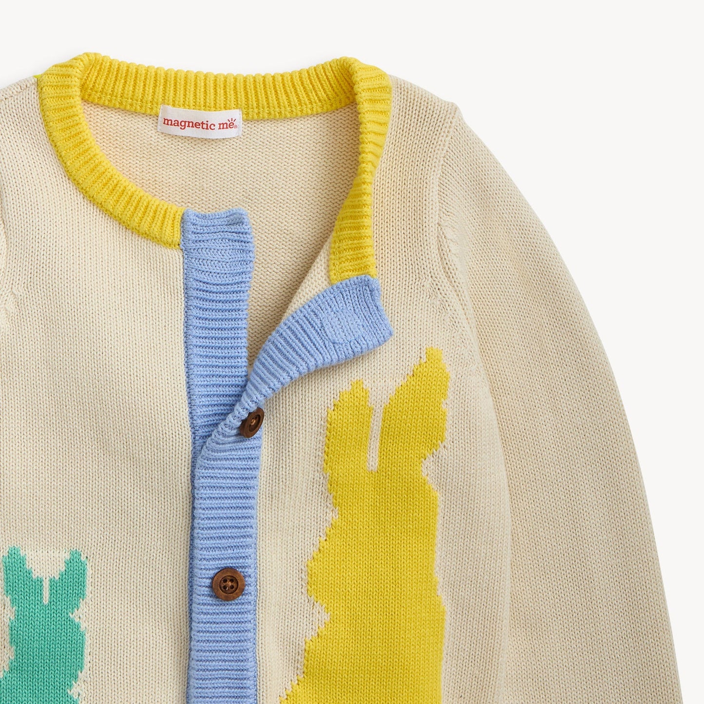 Magnetic Cardigan Cotton w Bunny, Yellow Neck