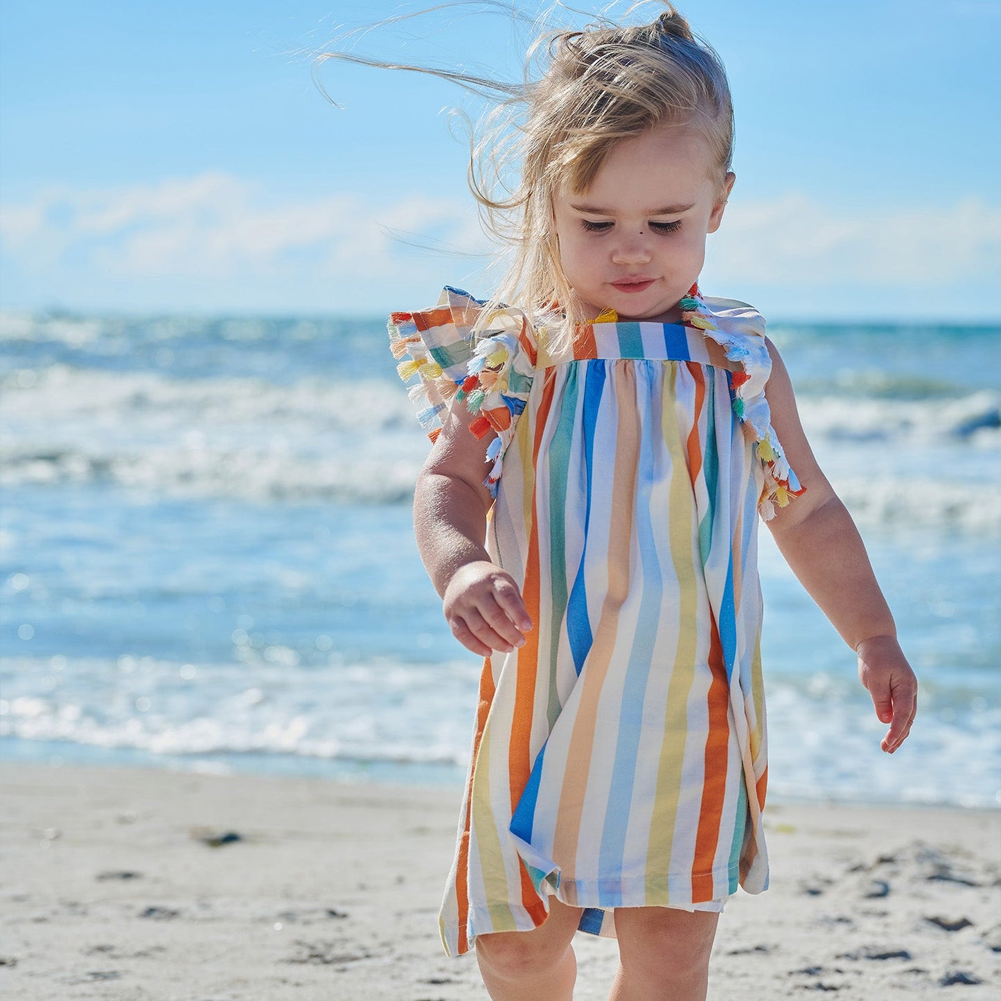 Multi Stripe Woven Flutter Slv Girls Dress