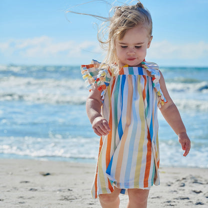 Multi Stripe Woven Flutter Slv Girls Dress