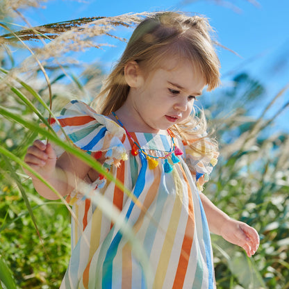 Multi Stripe Woven Flutter Slv Girls Dress