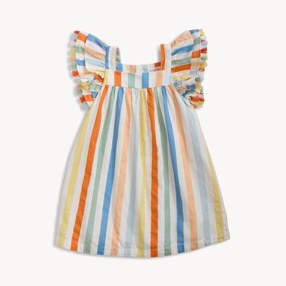 Multi Stripe Woven Flutter Slv Girls Dress