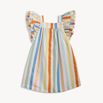 Multi Stripe Woven Flutter Slv Girls Dress