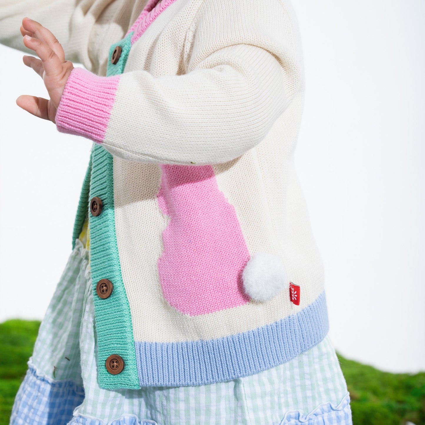 Magnetic Cardigan Cotton w Bunny, Pink Neck