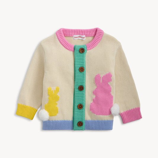 Magnetic Cardigan Cotton w Bunny, Pink Neck