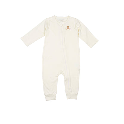 Pima Embroidered Footless Sleeper in Pearl Flower Bear
