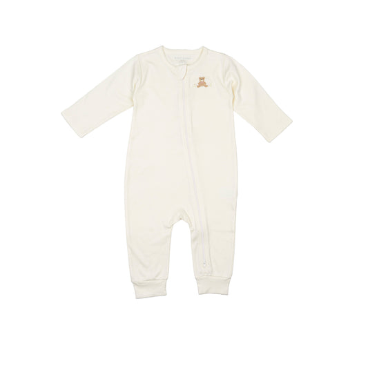 Pima Embroidered Footless Sleeper in Pearl Flower Bear