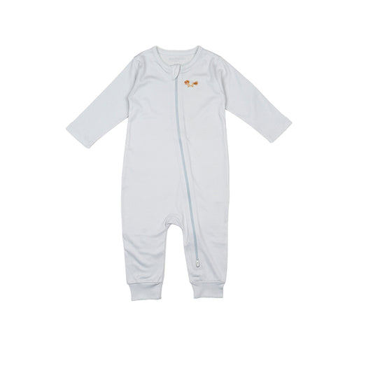 Pima Embroidered Footless Sleeper in Blue Rocking Horse