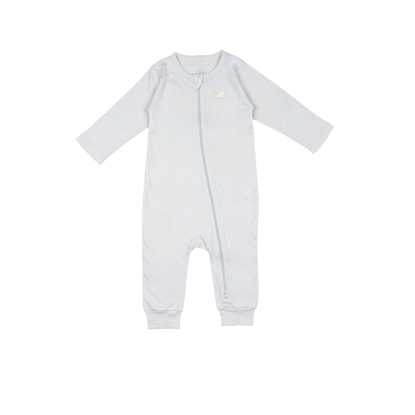 Pima Embroidered Footless Sleeper in Blue Lamb