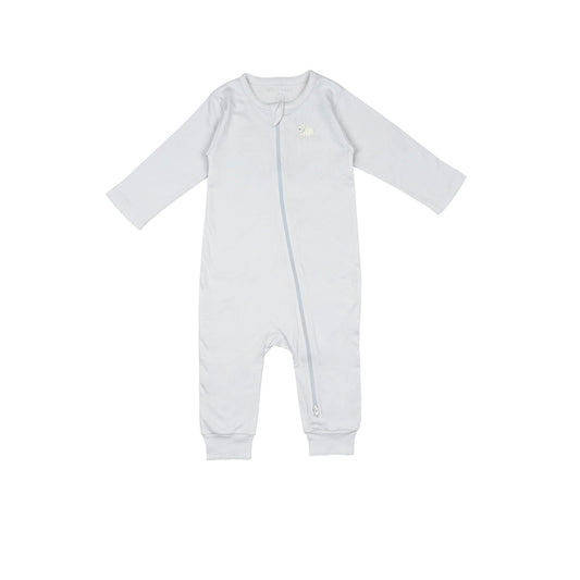Pima Embroidered Footless Sleeper in Blue Lamb