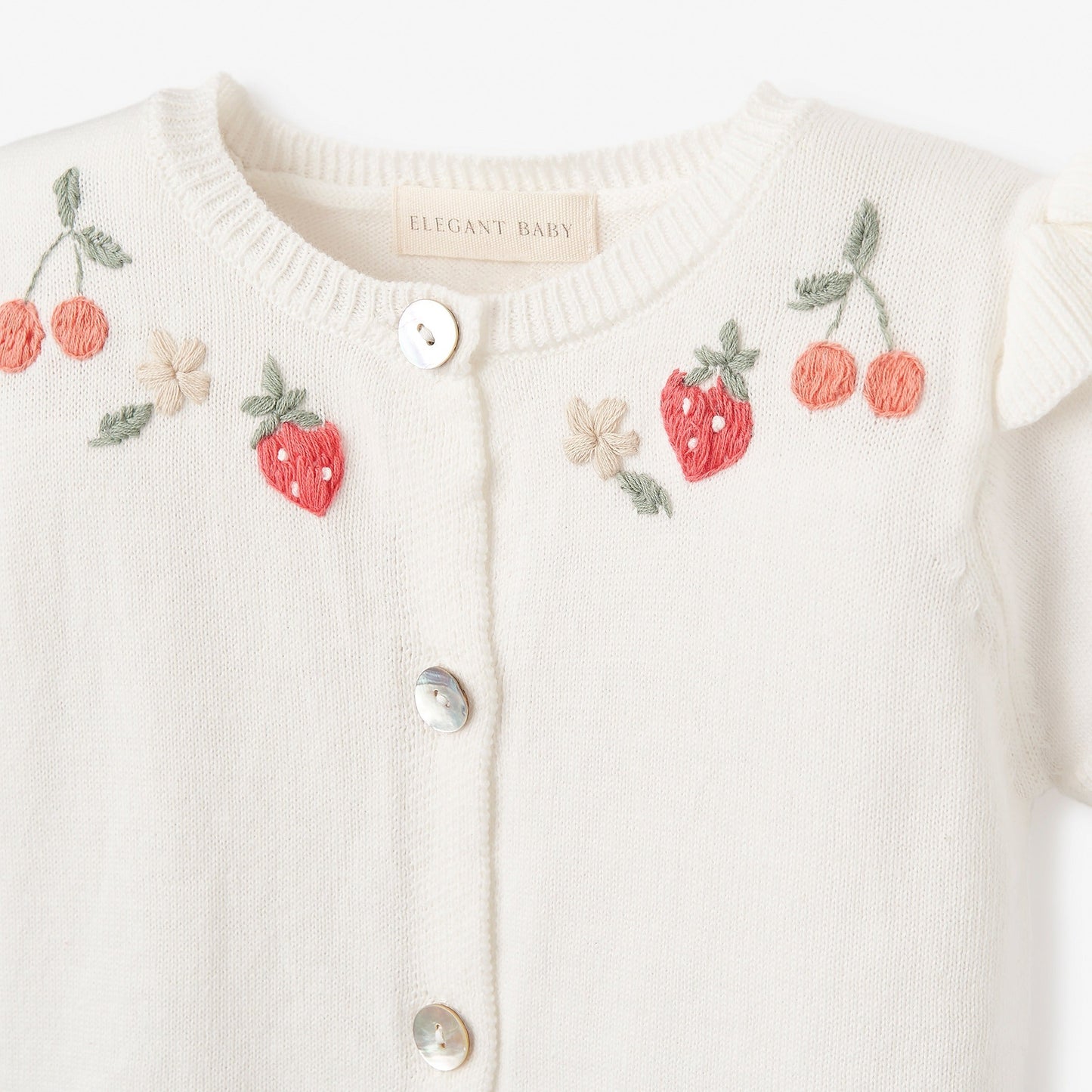 Strawberry Picnic Cardigan Hand-Embroidered - WHITE