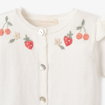 Strawberry Picnic Cardigan Hand-Embroidered - WHITE