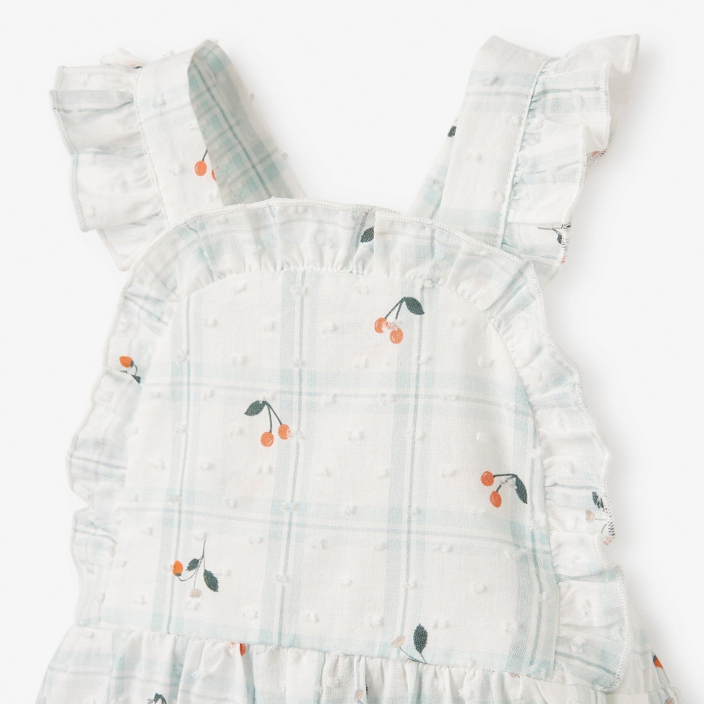 Strawberry Picnic Swiss Dot Bibbed Bubble - AQUA
