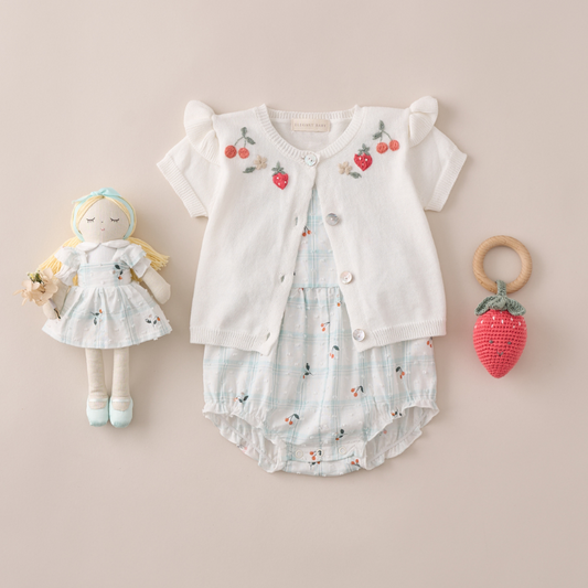 Strawberry Picnic Cardigan Hand-Embroidered - WHITE