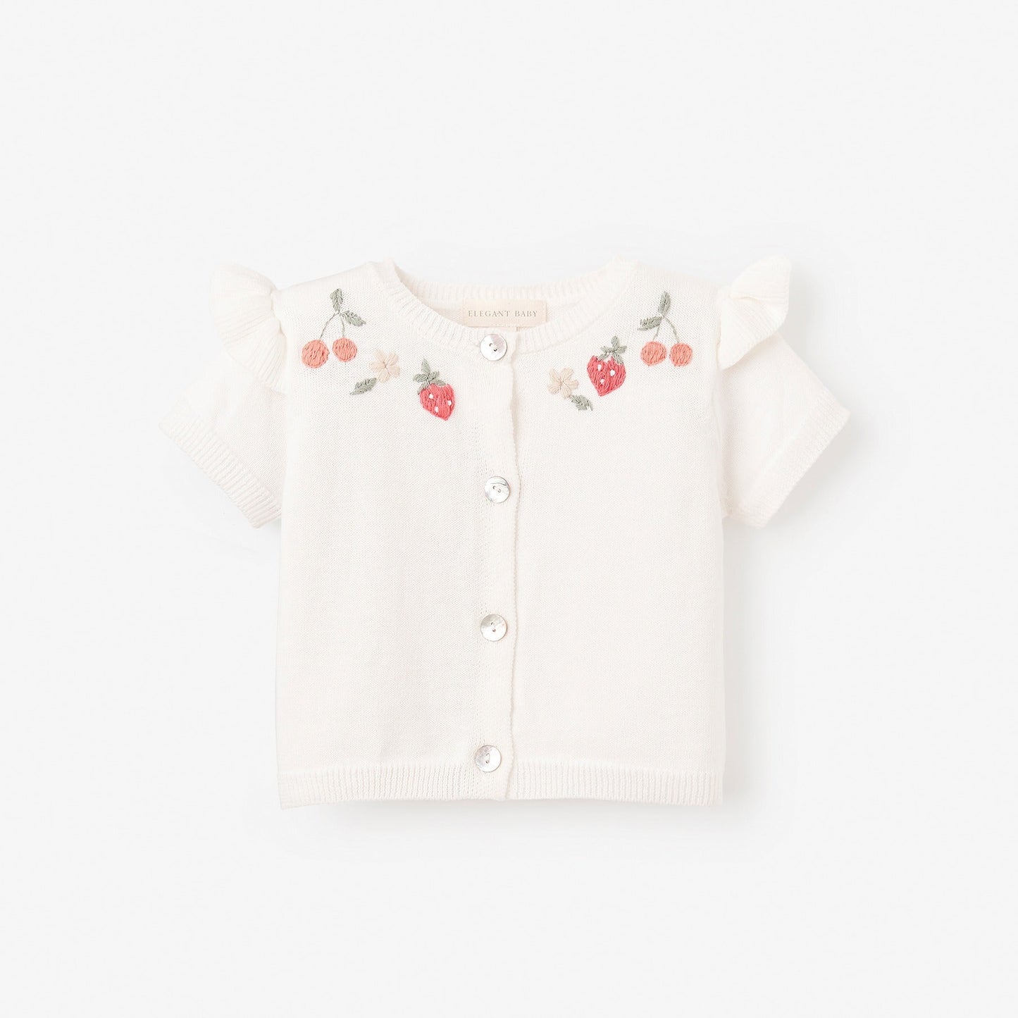 Strawberry Picnic Cardigan Hand-Embroidered - WHITE