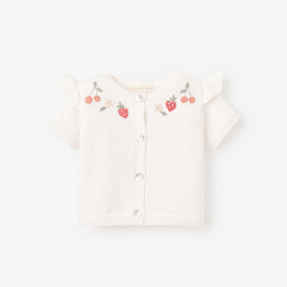 Strawberry Picnic Cardigan Hand-Embroidered - WHITE