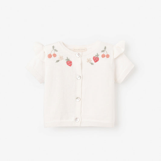 Strawberry Picnic Cardigan Hand-Embroidered - WHITE