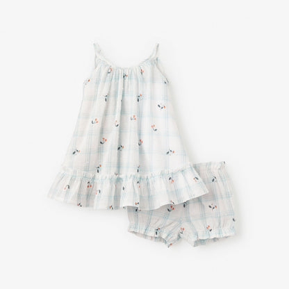 Strawberry Picnic Swiss Dot Dress & Bloomers - AQUA