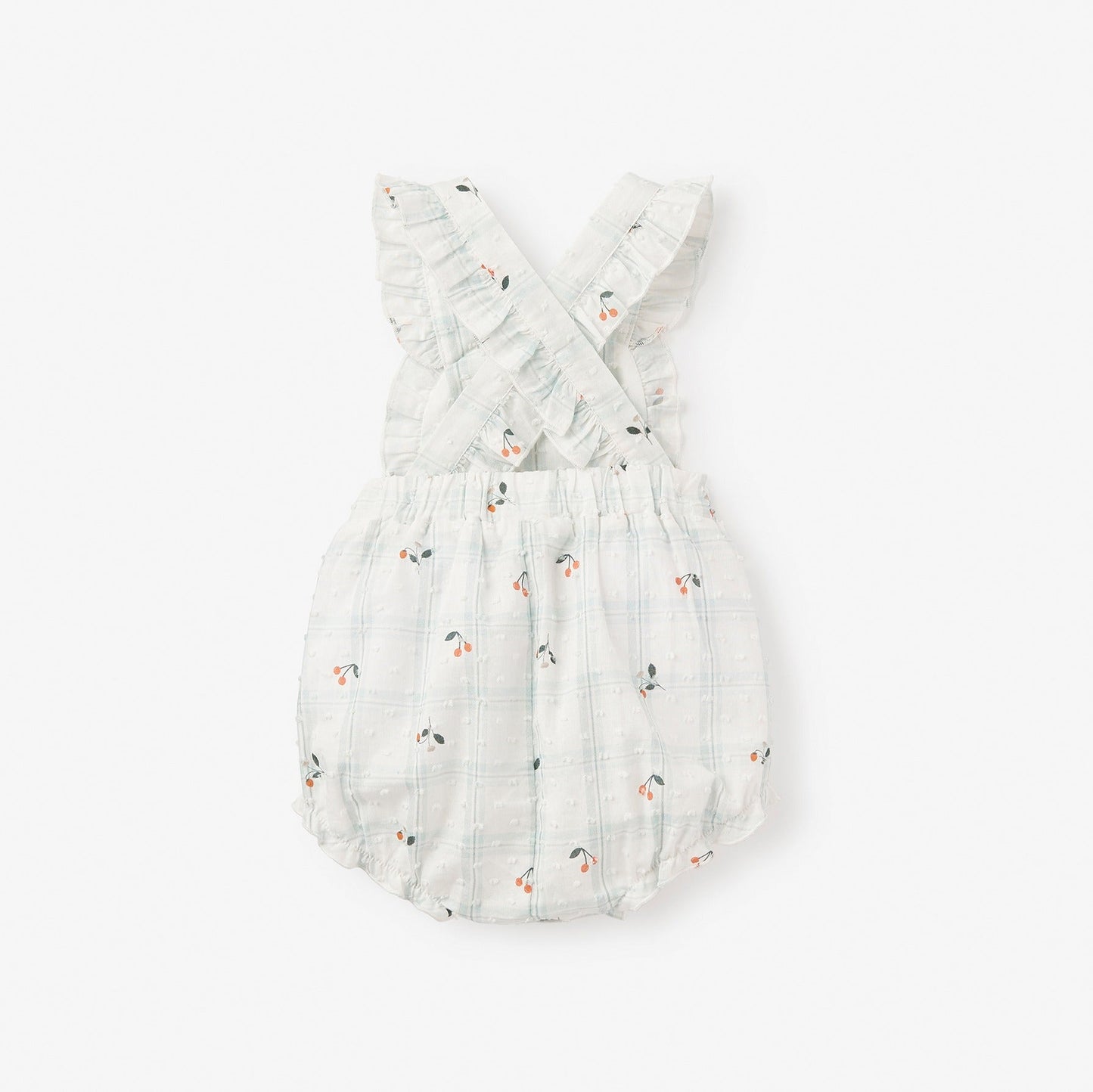Strawberry Picnic Swiss Dot Bibbed Bubble - AQUA