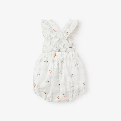 Strawberry Picnic Swiss Dot Bibbed Bubble - AQUA