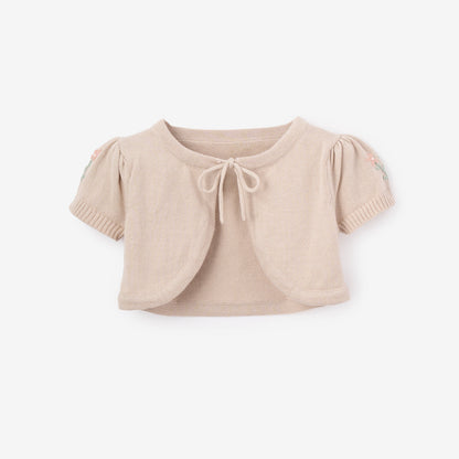 Bolero Cardigan w/ Emb Sleeve - TAUPE