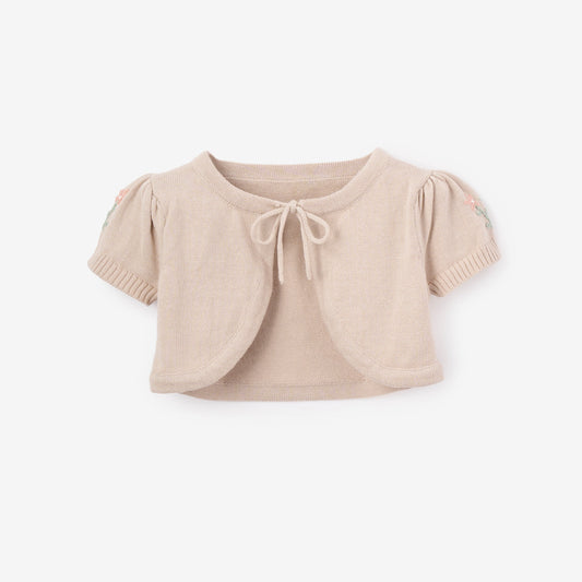 Bolero Cardigan w/ Emb Sleeve - TAUPE