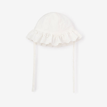 Eyelet Lace Ruffle Hat - WHITE
