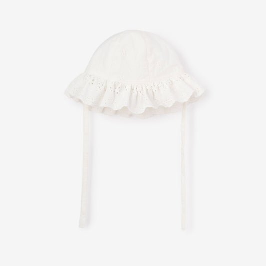 Eyelet Lace Ruffle Hat - WHITE