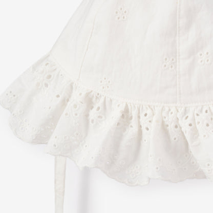 Eyelet Lace Ruffle Hat - WHITE