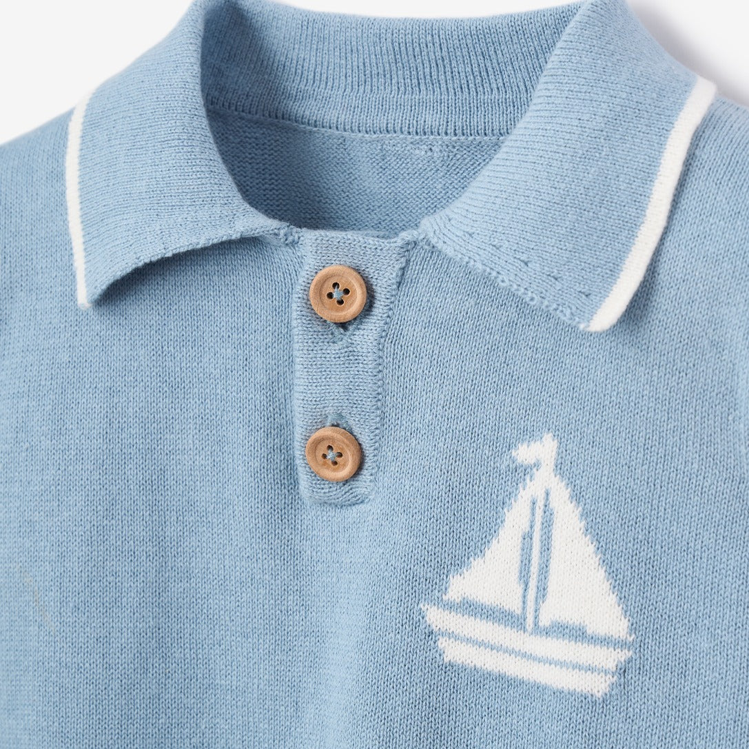 Nautical Knit Polo w/ Map Print Shorts - BLUE