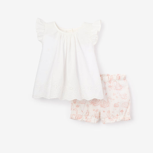 Eyelet Top w/ Swan Toile Bloomers - PINK