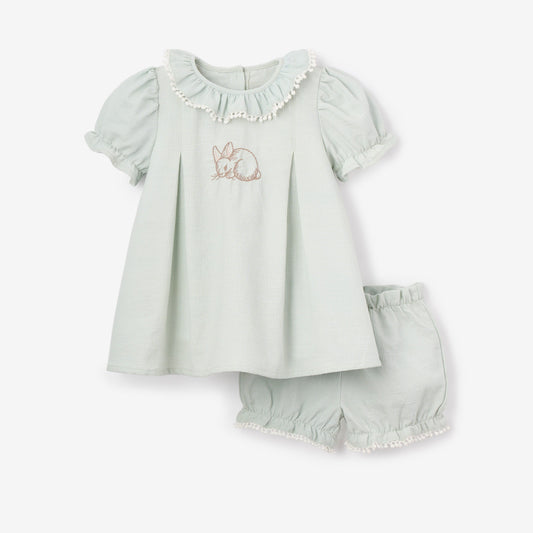 Pale Blue Embroidered Bunny Easter Dress - AQUA