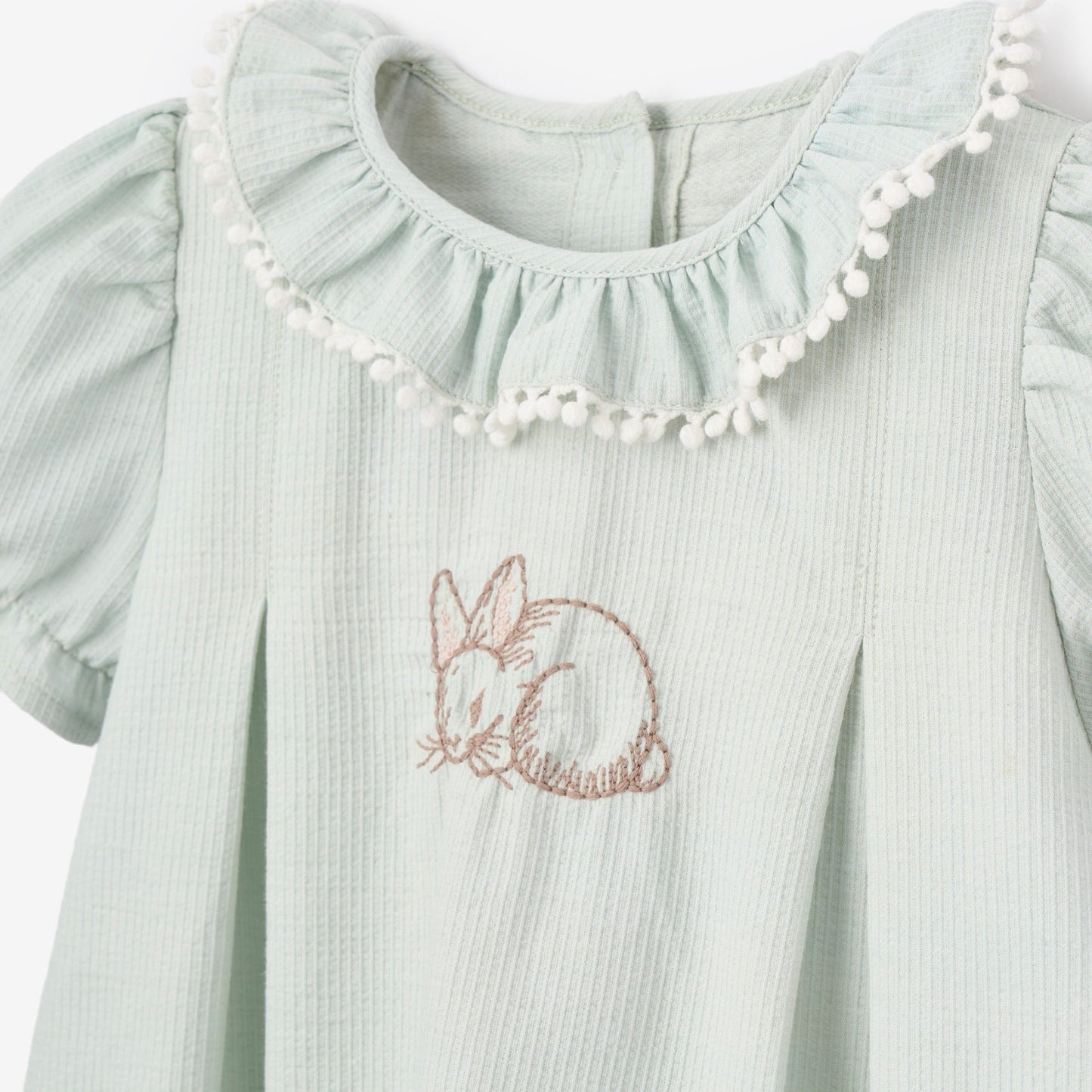 Pale Blue Embroidered Bunny Easter Dress - AQUA