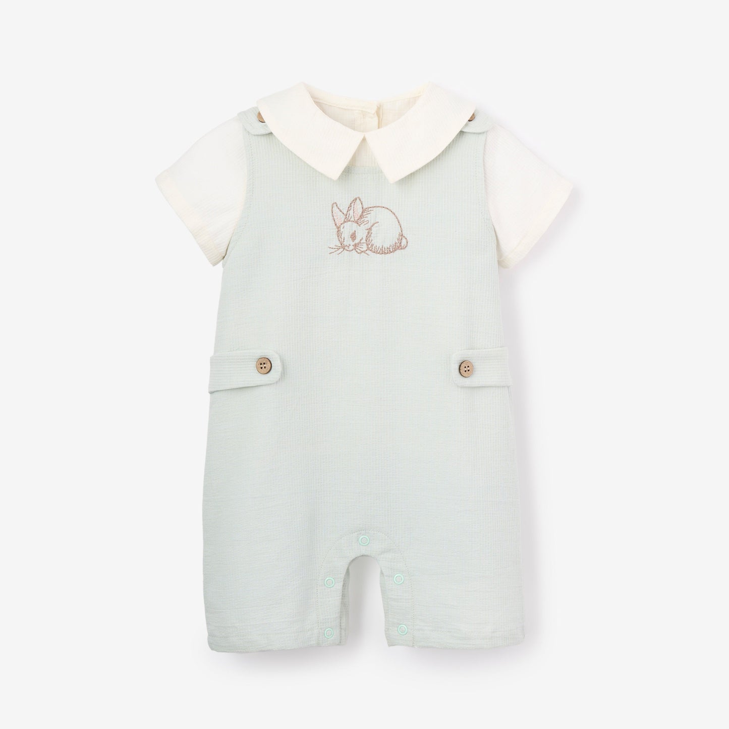 Pale Blue Embroidered Bunny Easter Jon Jon - AQUA