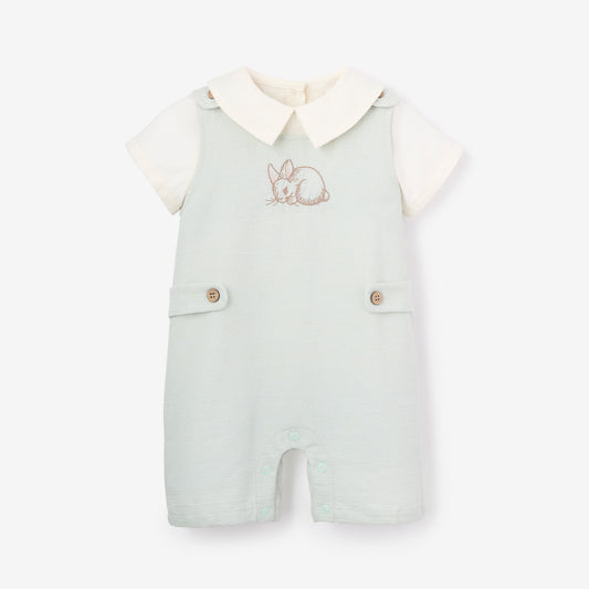 Pale Blue Embroidered Bunny Easter Jon Jon - AQUA