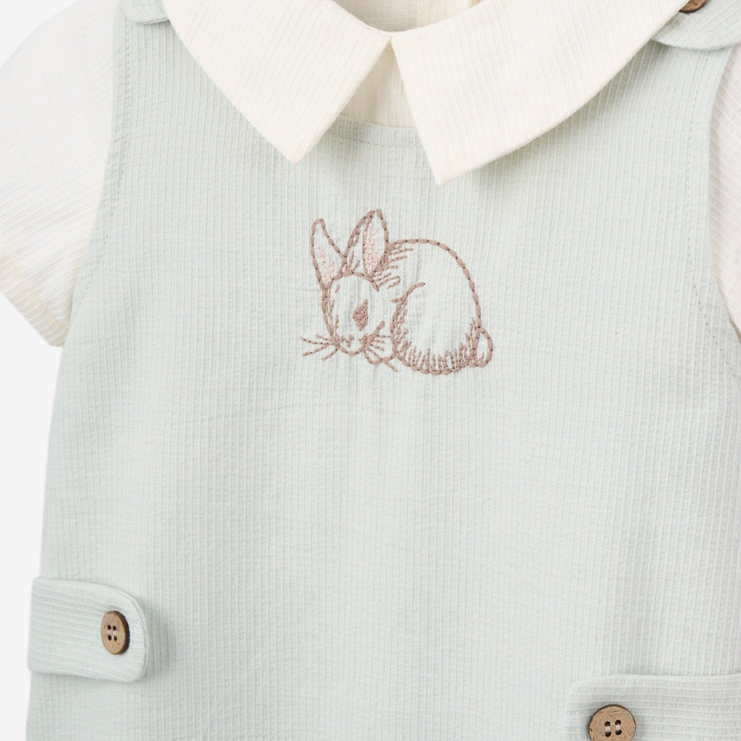 Pale Blue Embroidered Bunny Easter Jon Jon - AQUA