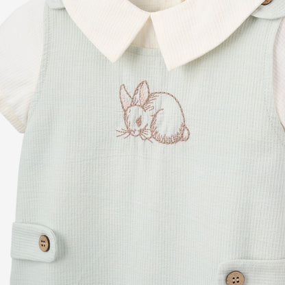 Pale Blue Embroidered Bunny Easter Jon Jon - AQUA