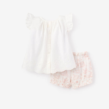 Eyelet Top w/ Swan Toile Bloomers - PINK