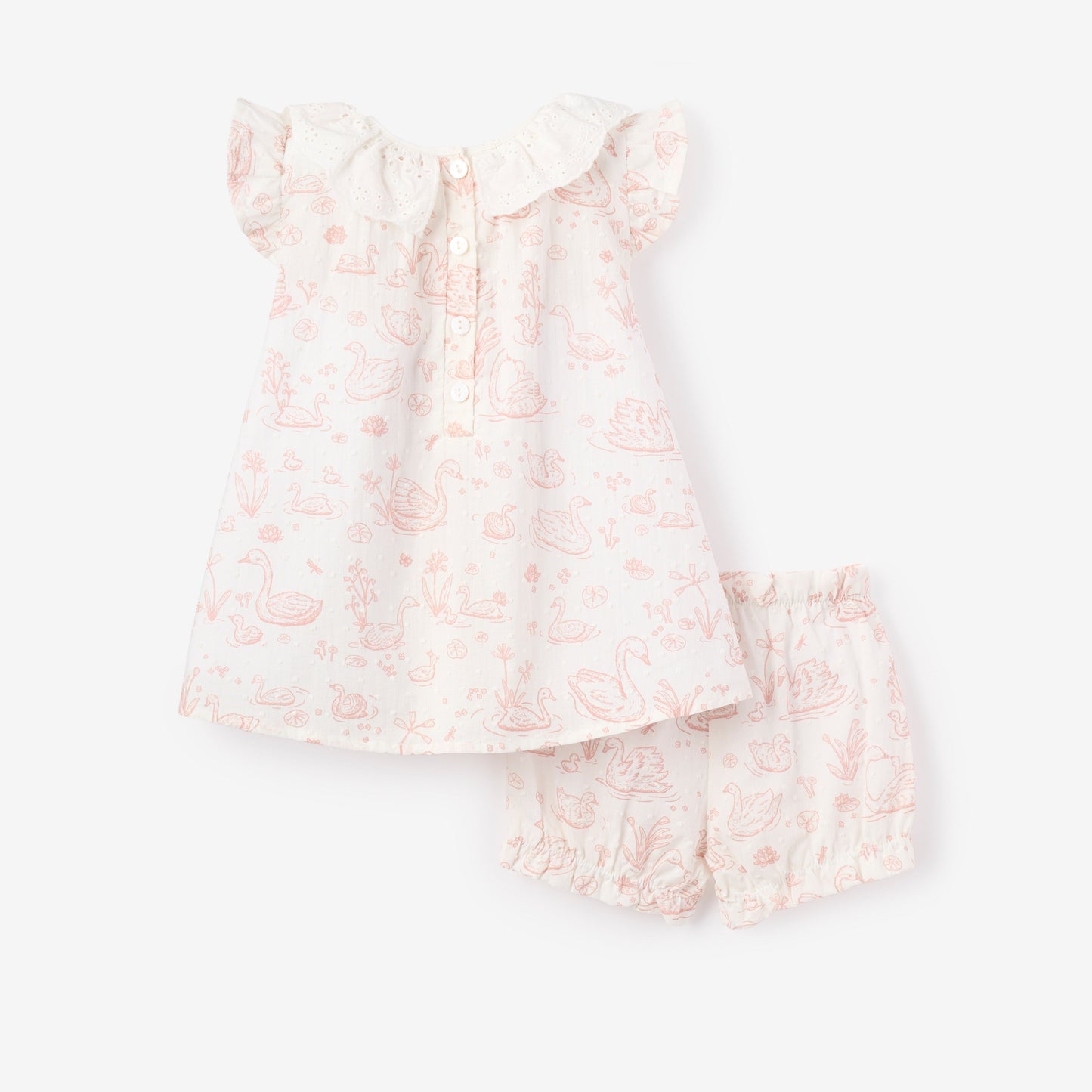 Swan Toile Dress w/ Eyelet Neck - PINK