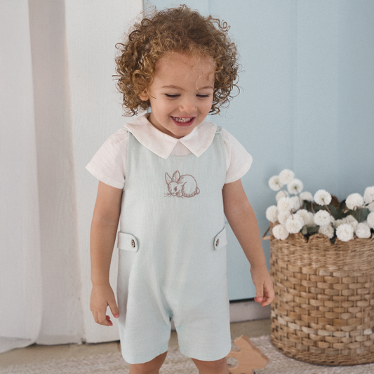 Pale Blue Embroidered Bunny Easter Jon Jon - AQUA