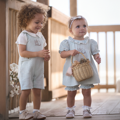Pale Blue Embroidered Bunny Easter Dress - AQUA