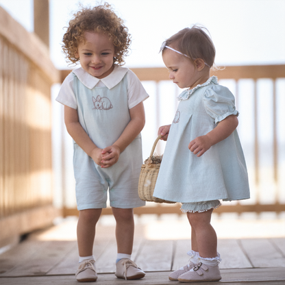 Pale Blue Embroidered Bunny Easter Dress - AQUA