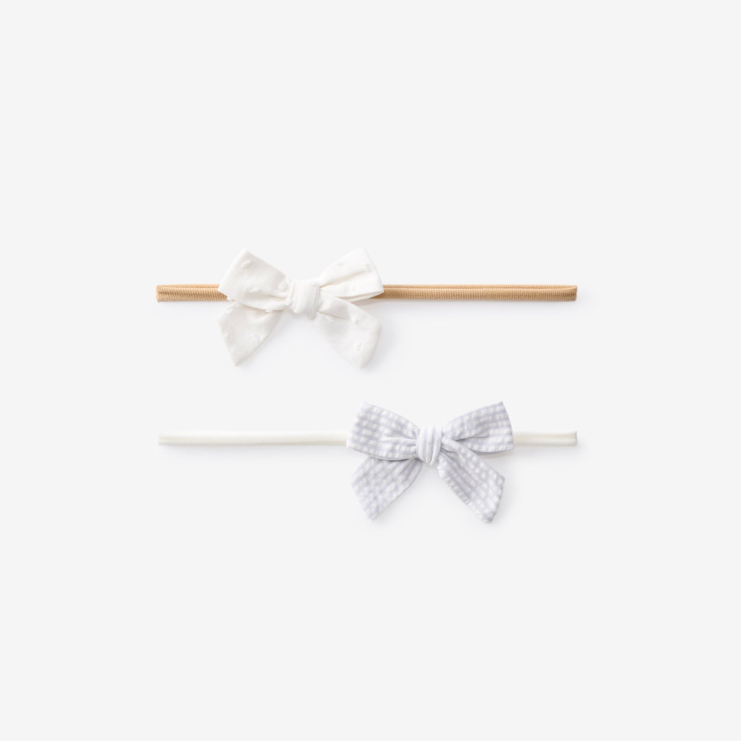 White Swiss Dot & Blue Seersucker Bow Headbands 2Pk - BLUE