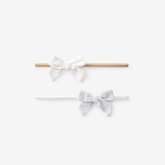 White Swiss Dot & Blue Seersucker Bow Headbands 2Pk - BLUE