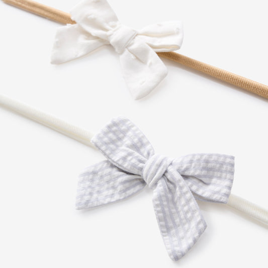 White Swiss Dot & Blue Seersucker Bow Headbands 2Pk - BLUE