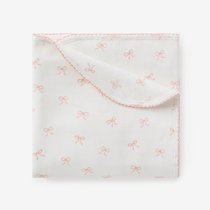 Pink Bow Organic Cotton Pointelle & Interlock Reversible Blanket - PINK