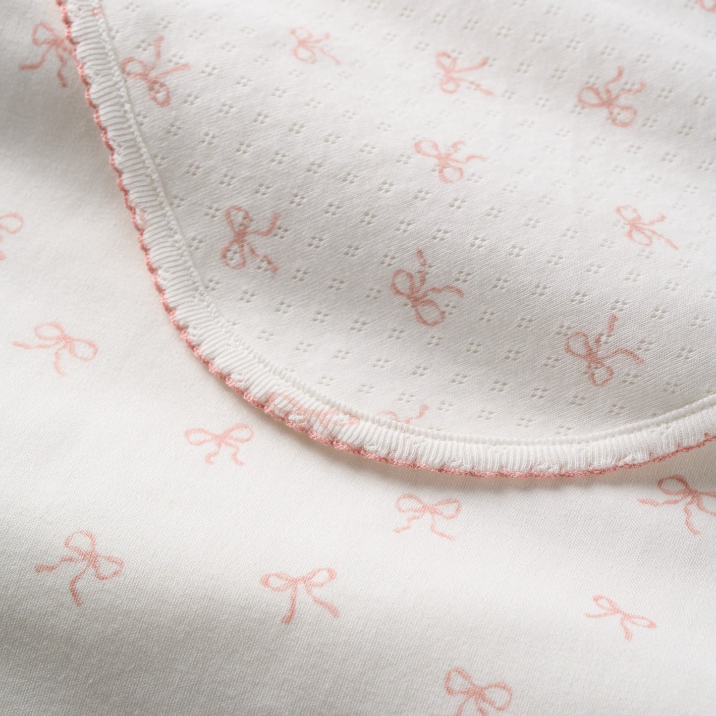 Pink Bow Organic Cotton Pointelle & Interlock Reversible Blanket - PINK