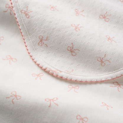 Pink Bow Organic Cotton Pointelle & Interlock Reversible Blanket - PINK
