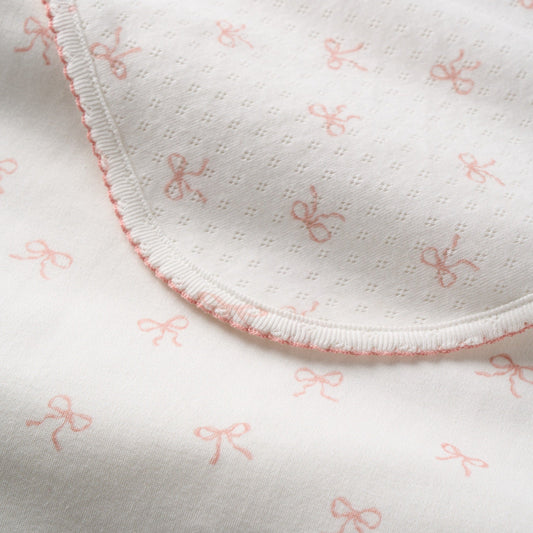 Pink Bow Organic Cotton Pointelle & Interlock Reversible Blanket - PINK
